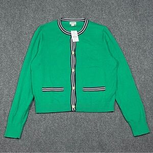 J. crew Contrast-trim Cardigan Sweater Green Size Medium